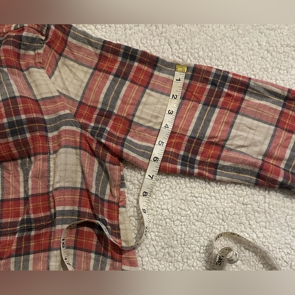 American Eagle Women Boyfriend Fit Long Sleeve Orange/Cream Plaid Flannel Large - Picture 11 of 11